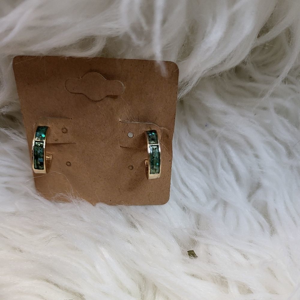 gold & abalone shell half hoop post earrings